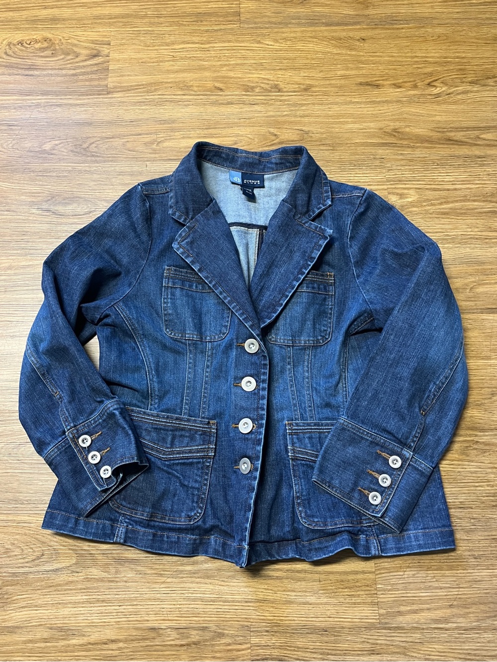 Vintage Y2K Avenue Blues Tailored Denim Blazer Jacket Dark Wash Size 18/20